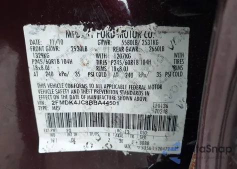 2011 Ford Edge Sel z USA, uszkodzony, nr VIN 2FMDK4JC8BBA44501